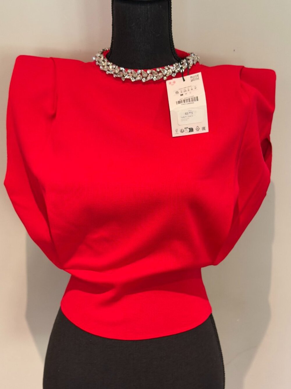 Zara Embellished Shoulder Top Fuchsia Pink Size Small NWT